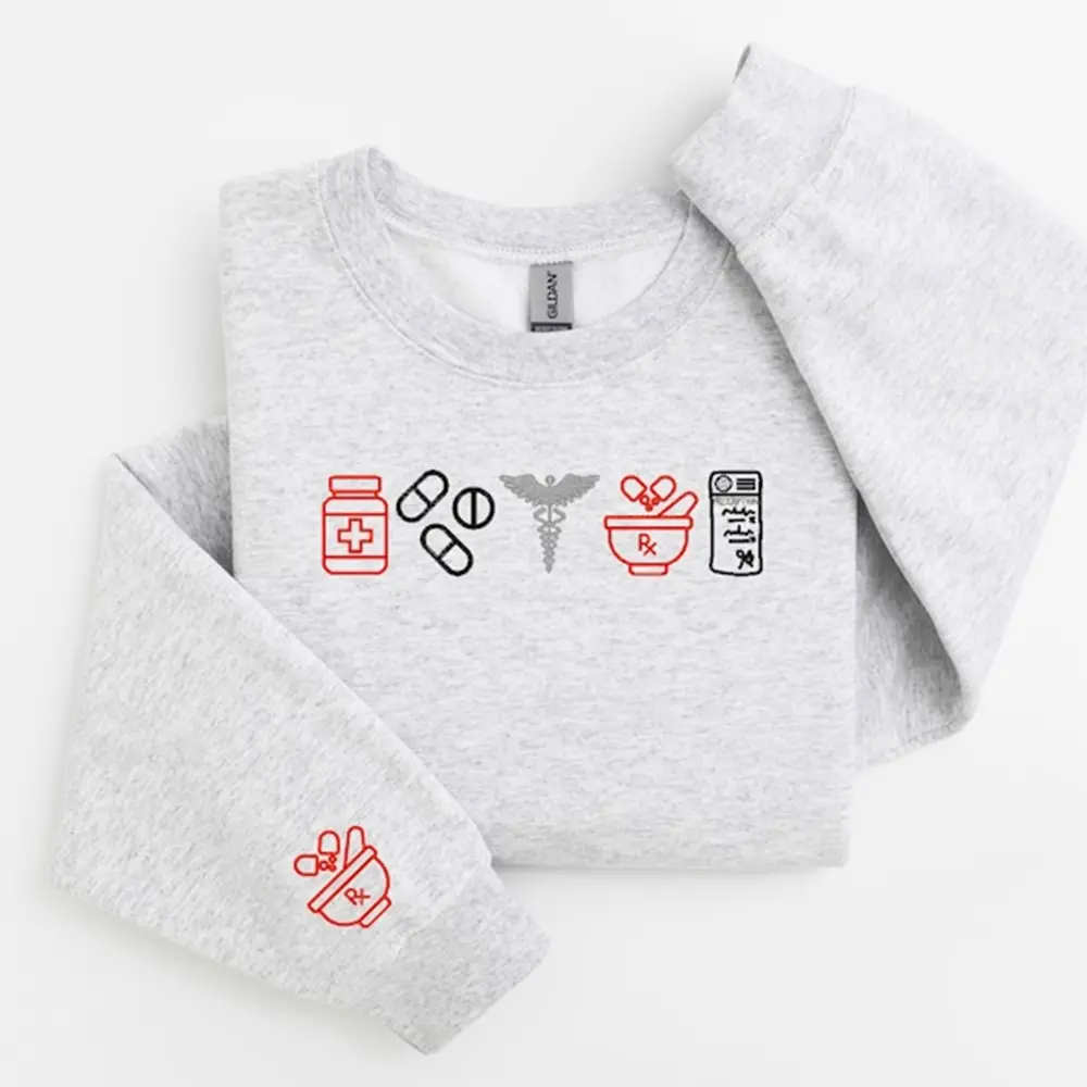 Pharmacy Tech Embroidered Sweatshirt, Pharmacist Crewneck, Pharm Tech Student Gift, Medical Crewneck