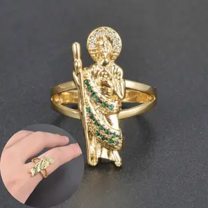 14K gold-plated ring with Cubic Zirconia stones in a classic Virgin Mary design, an elegant everyday piece of jewelry, a perfect gift for women, or for parties