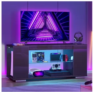 47'' TV Stand for TVs up to 55", Gaming Entertainment Center with LED Lights, Black