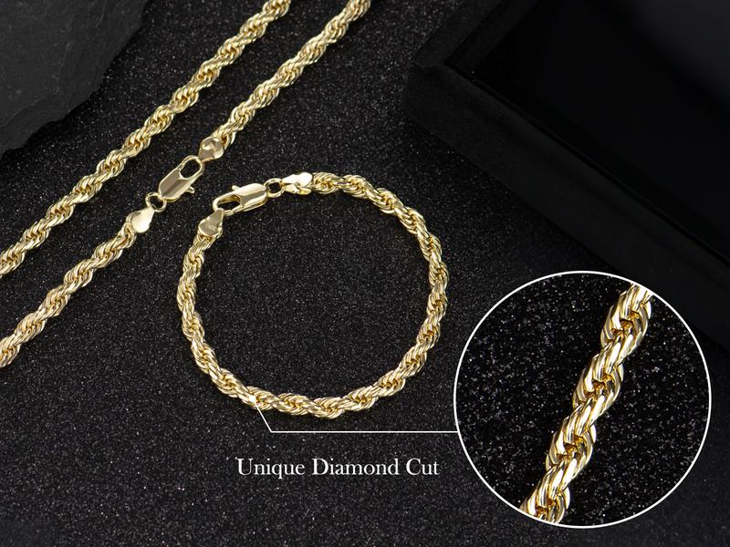 Holylegend 14K Gold-Plated Rope, Cuban, Figaro Set, 24"  Length, Necklaces & Bracelet,Cuban link chain