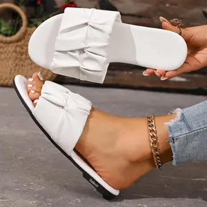 Women's Sandals Ruched Flat Slides Soft Comfortable Slippers for Daily Casual Springfresh
