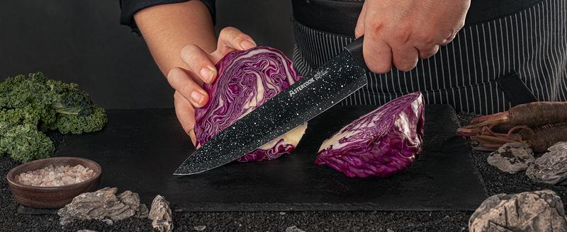 Astercook Knife Set, 6 Piece Kitchen Knife Set, Aesthetic Blade Knife Block Stainless Steel