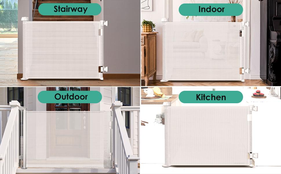 Dearlomum Retractable Baby Gate 33.1" Tall Extends up to 55"/71"/118"/168“/197” Wide Child Safety Gate for Doorways Stairs Hallways Indoor/Outdoor Grey Playpen Infant