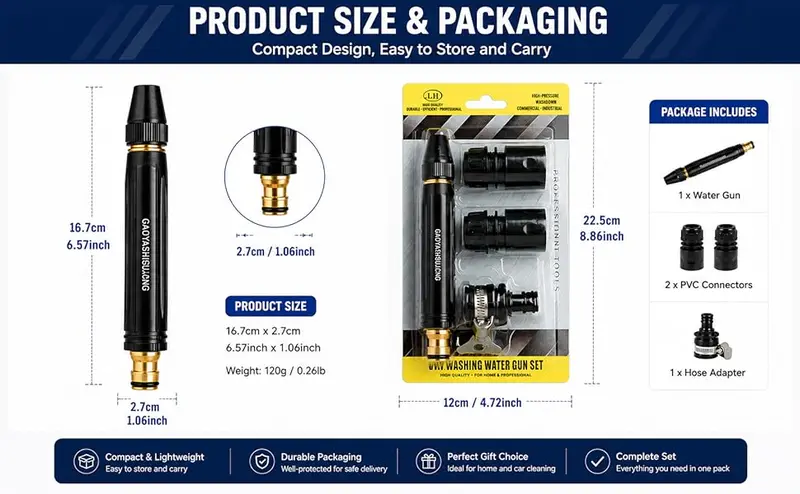 1PC Heavy-Duty Resistant Rugged Metal Adjustable Twist Hose Nozzle - High Pressure Water Sprayer Nozzle Watering Equipment, 3 Spray Modes, Connector Set, Jet Sweep Power, Grime & Mud Removal, Outdoor for Car/Yard Cleaning