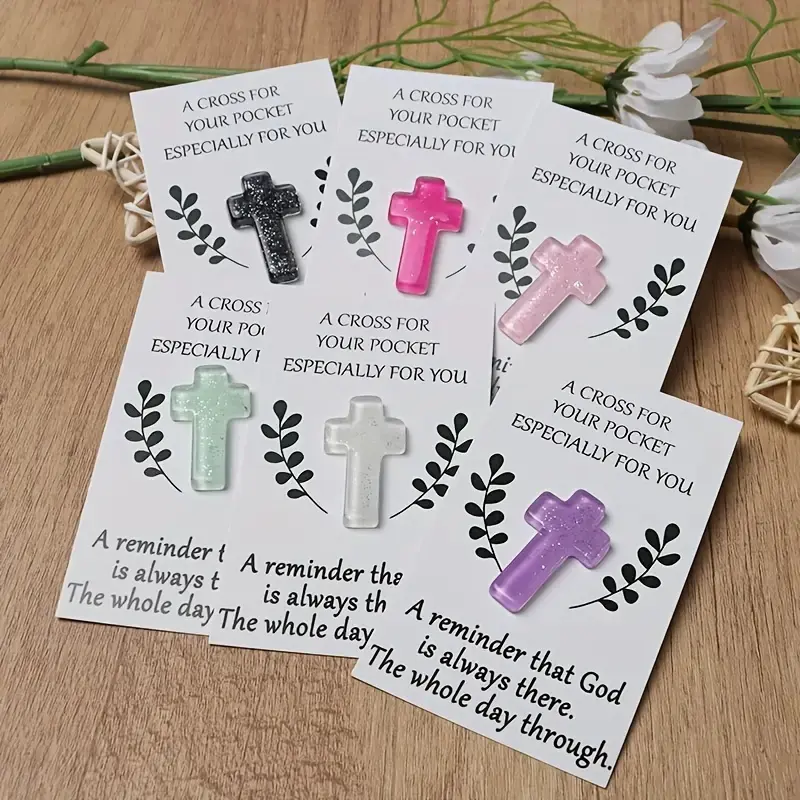 Colorful Cross Pendant Pocket Blessing Card, Positive Message Card, Inspirational Greeting Cards, Encouragement Cards, Floral Designs, Perfect for Christmas & Special Occasions, Spiritual Gifts for Family & Friends