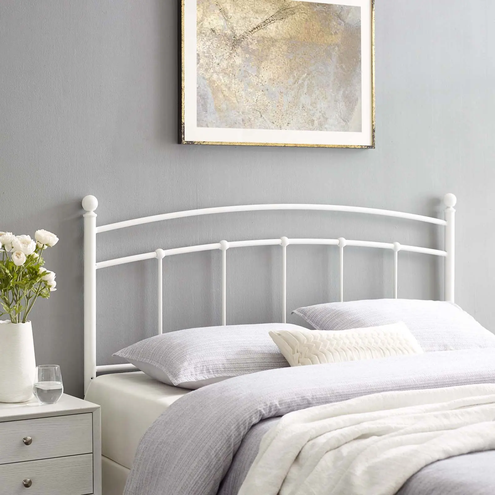 Modway Abigail Twin Metal Headboard - White, Adjustable, Durable Metal Build, Modern Farmhouse Neutral, Indoor Use, Assembly Required Indoor Furniture