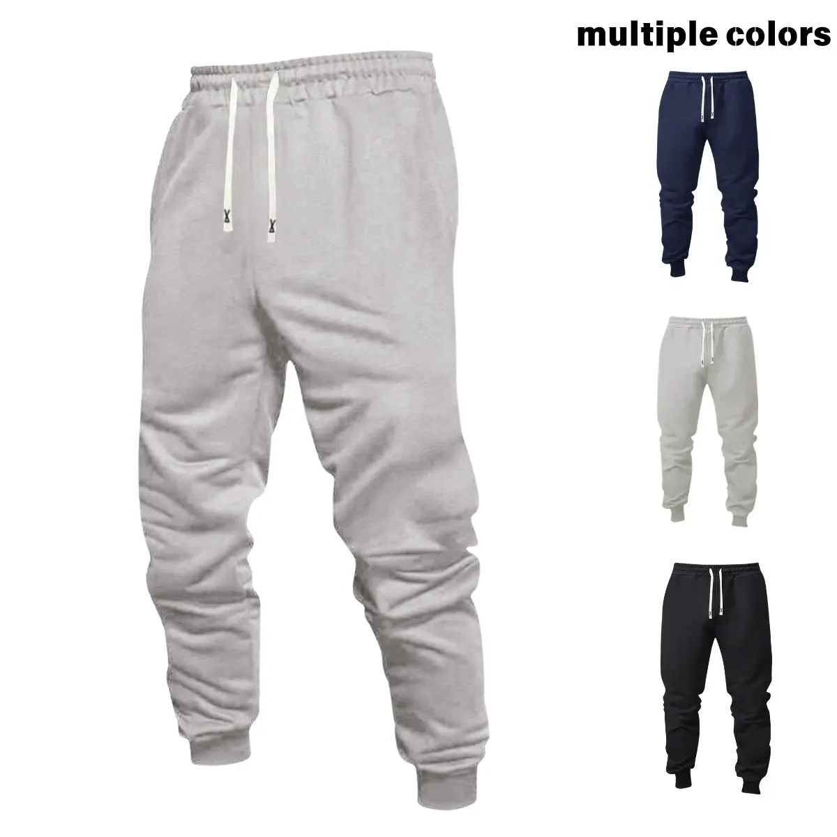 Men's Fitted Skinny Solid-Color Knitted Sweatpants - Casual Fitness Pants, Fashion Sweatpants, Athletic Style Polyester Clothes, Athletic Style Men's Pants
