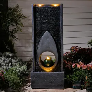 46.5’’Tall Modern Water Fountain Indoor Outdoor Waterfall Feature Floor Standing with Sphere and LED Lights for Garden, Yard, Patio, Deck, Porch, Livingroom Decor Outdoor Garden Fountain