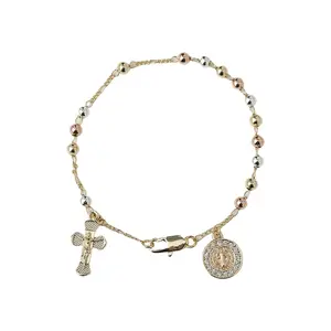 Rose Gold Cross Beaded Bracelet for Women – Religious Symbol Gift