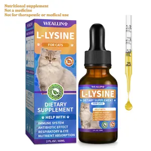 WEALLIN L-Lysine Supplement Drops for Cats, Chicken Flavor, 60ml | Immune & Respiratory Support | Promotes Clear Eyes & Nose, Daily Multivitamin Wellness