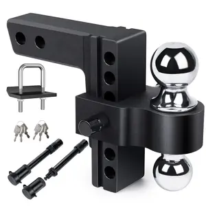 Adjustable Trailer 6" Drop Hitch Ball Mount, 12500 LBS Towing Capacity, Fits 2" Receiver, Aluminum Trailer Hitch with 2" & 2-5/16" Balls, Includes 2 Anti-Theft Lock Pins