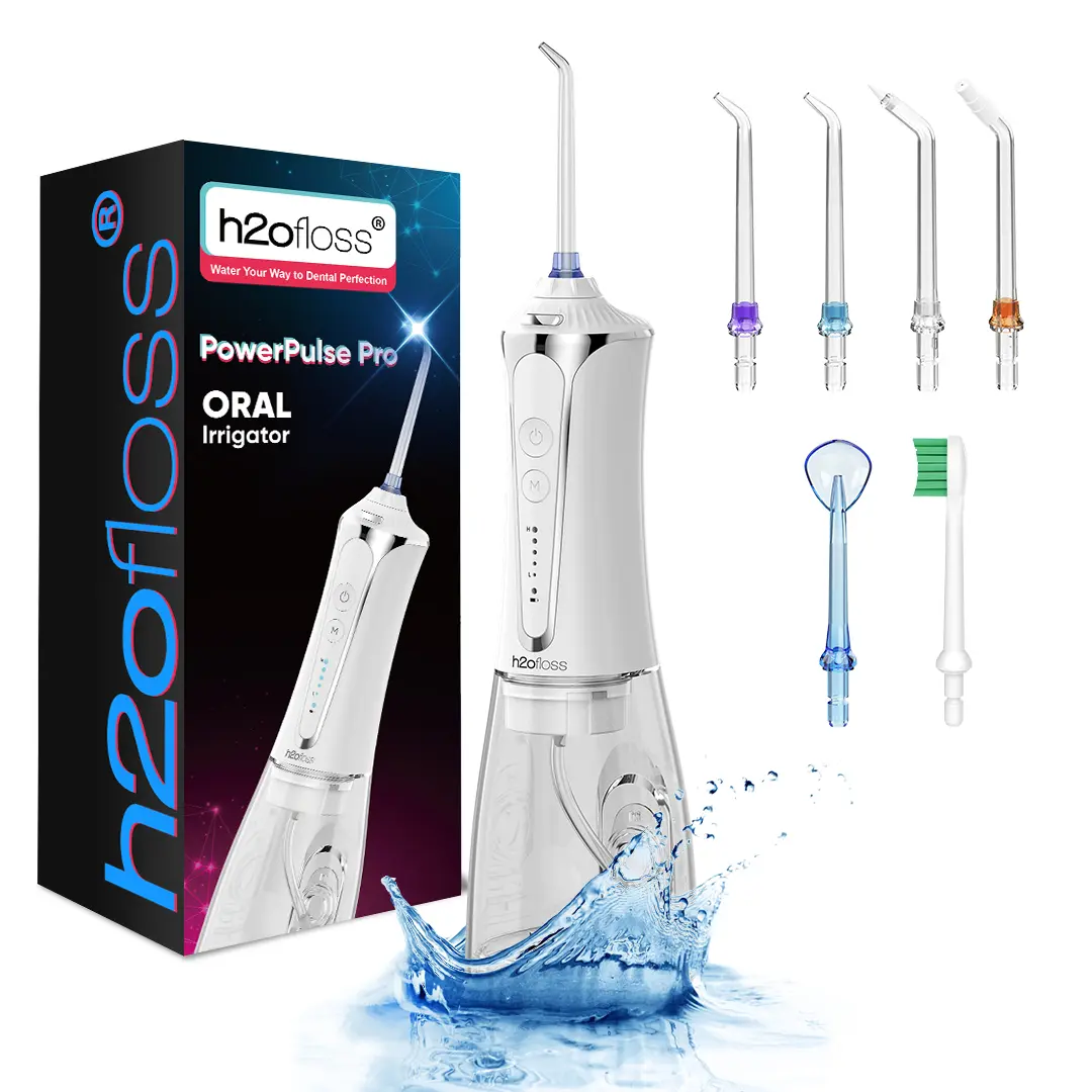 h2ofloss- Rechargeable Portable water flosser & Oral Irrigator – 300ML Water Tank, Whitening Tablets to Whiten Your Teeth, 5 Cleaning Modes, IPX7 Waterproof