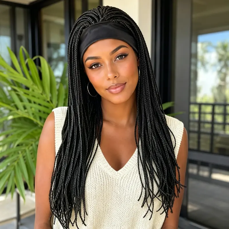 Pre-Braided Ribbon Headband Wig for African women Glueless Synthetic Braid Wig for Black Women, Ready to Wear Ready to Wear Daily Party Travel