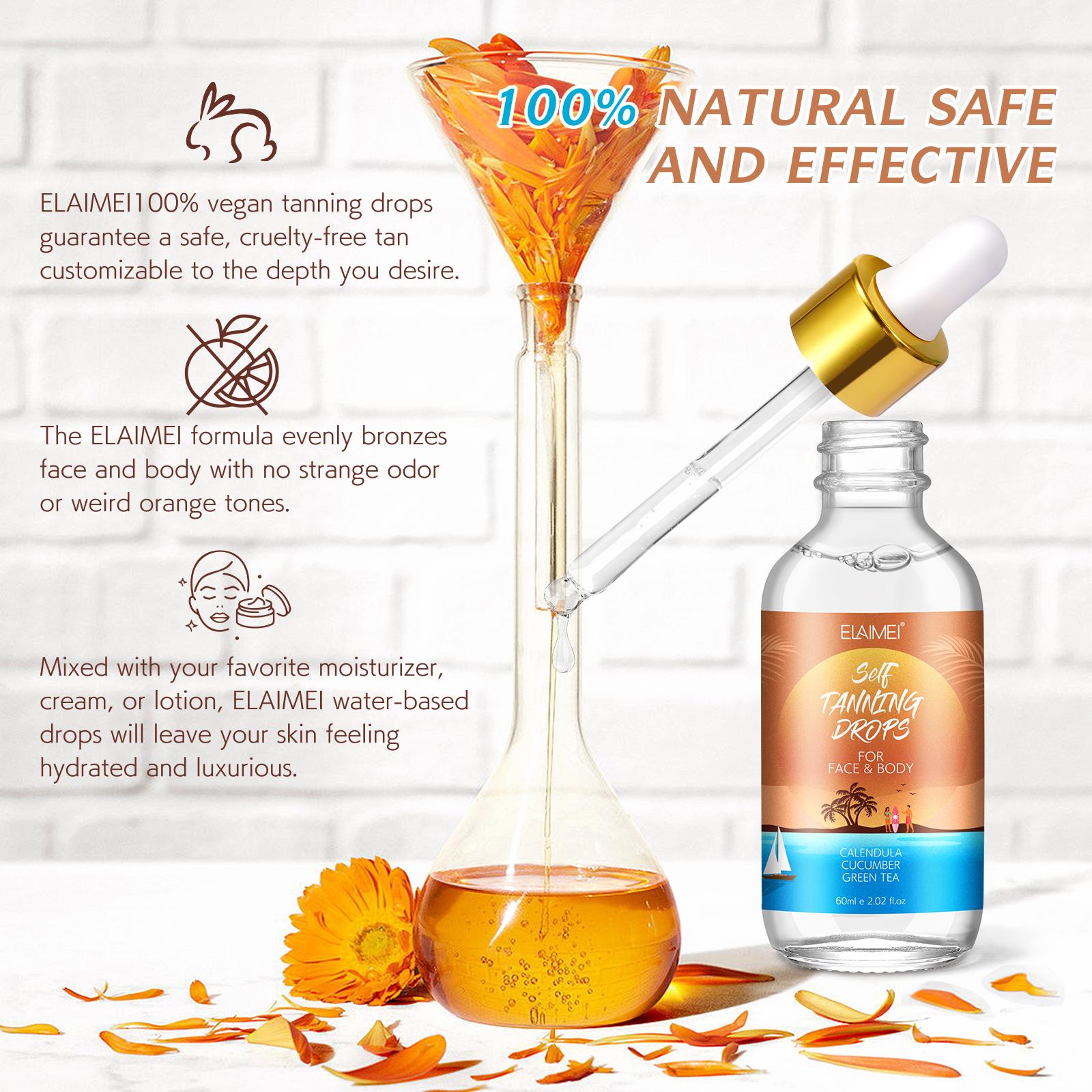 ELAIMEI Tanning Drops for Face and Body 60ml - Sunbed Tanning Accelerator Serum Oil - Tanning Drops to Add to Moisturiser - Face Tanning Drops