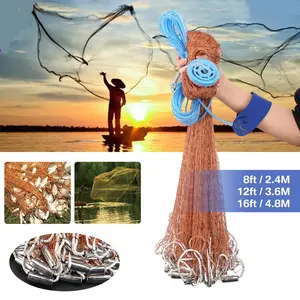 American Saltwater Casting Net for Bait Fishing 8 ft/12 ft/16 ft casting Diameter Features heavy-duty solid zinc sinker 3/8-inch mesh size Free shrimp net included