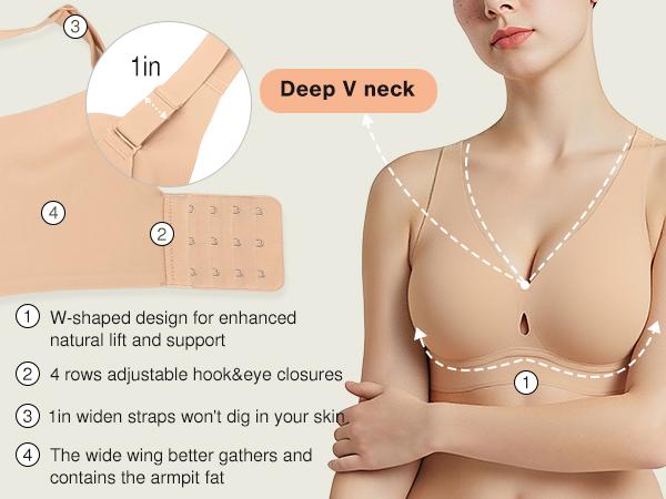 Popilush Deep V Bralette - Keyhole Detail Wireless Bra with Soft Support for All Seasons Women's Underwear & minimizer bra