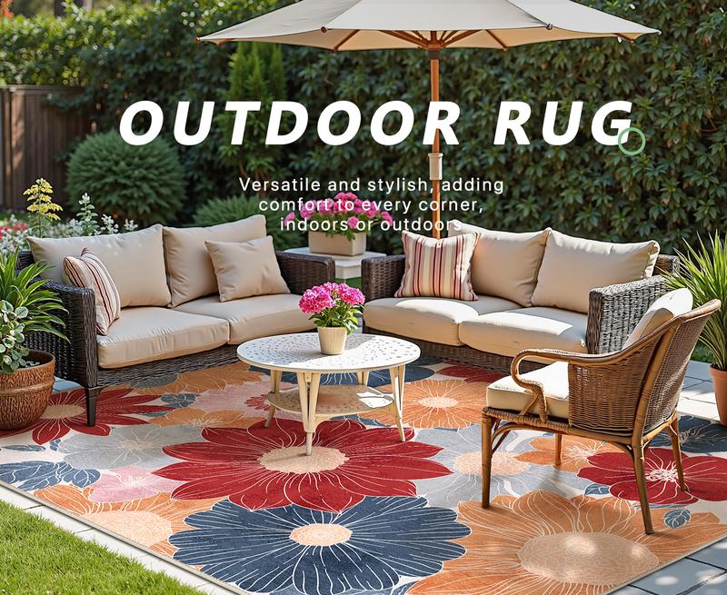 GENIMO Area Rug, Machine Washable, Non Slip Vintage Indoor Rug, Low Pile Lightweight Chenille Print Rug for Bedroom, Dining Room, Home Office