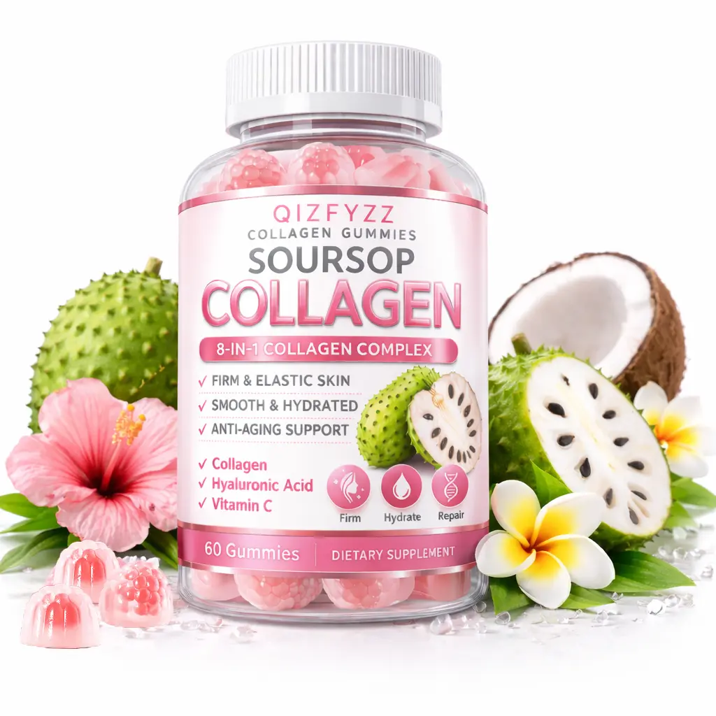 summervibes Edible Chewable Soursop Collagen Gummies - 8-in-1 Natural Skin Care Dietary Supplement with Hyaluronic Acid, Vitamin C, Antioxidants - Deep Hydration, Skin Firming - Vegan, Non-GMO, 60 Count, Anti-Aging Vitamins Supplements, Collagen Boost, Da