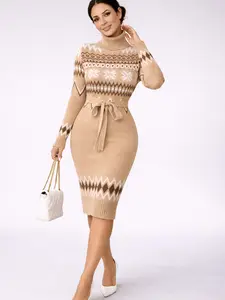 Elegant Knitted Winter Dress with Belt