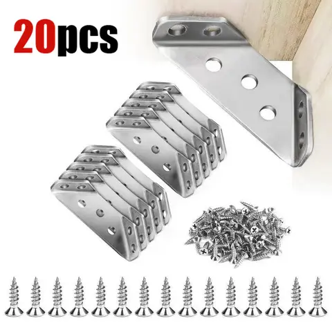 Stainless Steel Trapezoidal Bracket Kit SOPAMI 20PCS Heavy Duty Corner Braces Furniture Reinforcement Bracket Kit with Screws for Wood & Drywall Secure Fastening Solution