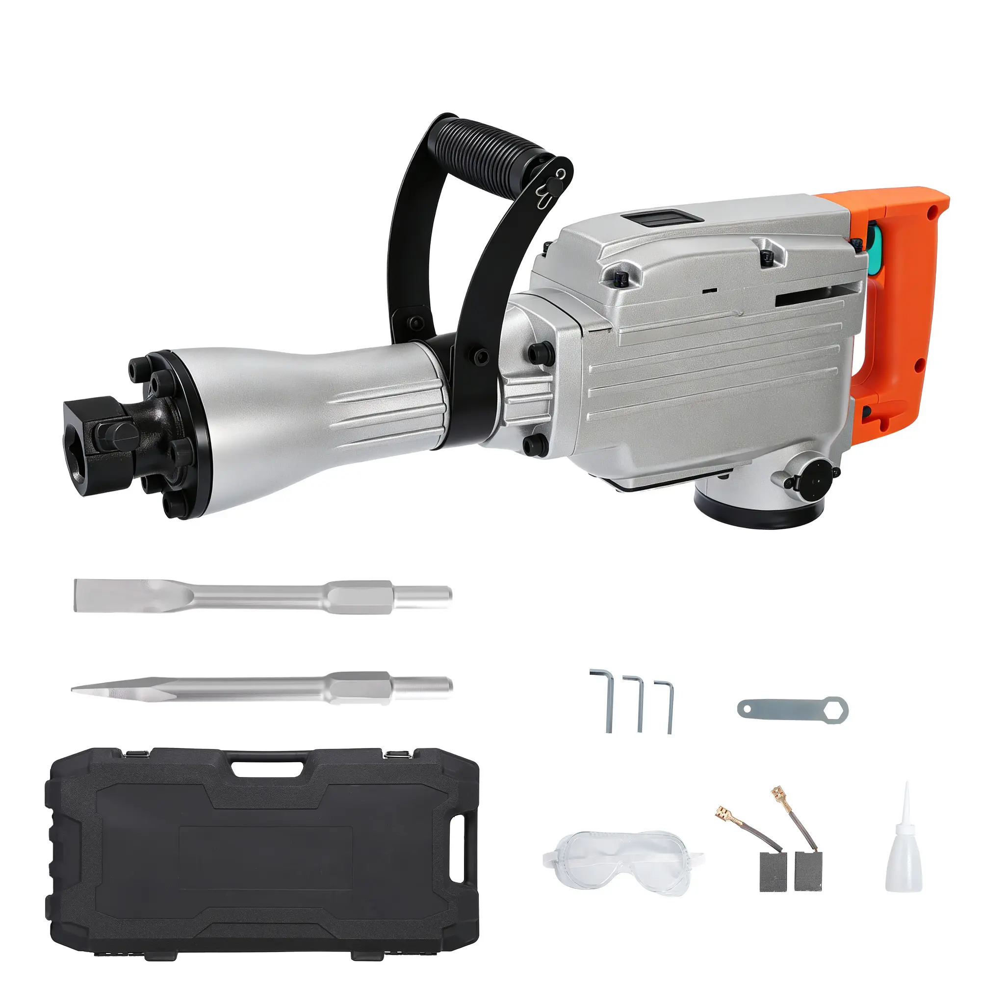 Garvee 1500W Heavy Duty Electric Demolition Hammer - 1800 BPM Concrete Breaker - 360° Adjustable Anti-Vibration Handle - Professional Industrial Power Tool - Complete Kit with Carrying Case, Power Tools, High-Carbon Steel