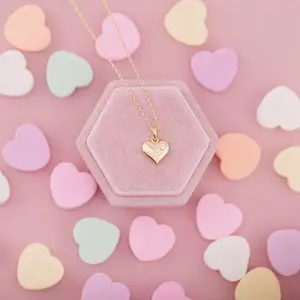 Children's 14K Gold Plated Puff Heart Necklace for Girls & Kids