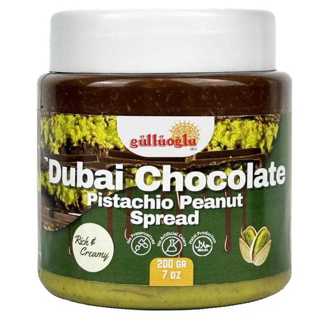 Gulluoglu Dubai Chocolate Pistachio Peanut Spread – Rich & Creamy Middle Eastern Chocolate Paste with Roasted Pistachios & Peanuts, 7 oz (200g) Jar – Gourmet Halal Dessert