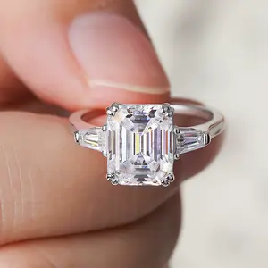 Luxury 18K 925 Sterling Silver 2.4CT Full Moissanite Emerald Cut Ring (Size 5-9)