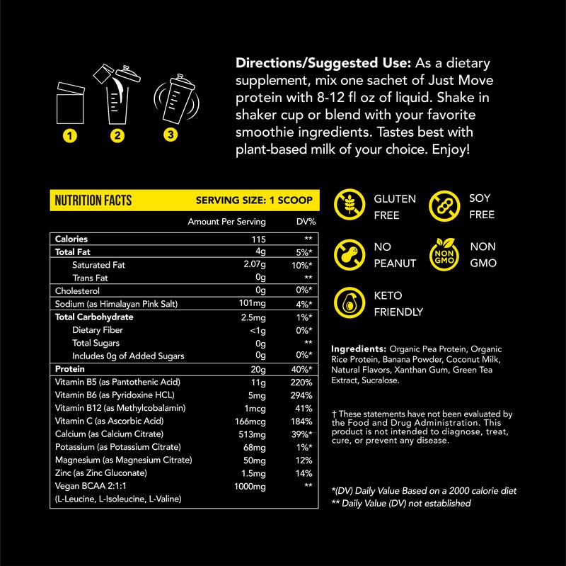 Just Move Protein Sample 7 Pack - Vegan (Plant Based) Organic, Dairy Free, Soy Free, Gluten Free, Keto, Peanut Free, 20g -22g Protein, Low Carb, Non GMO supplements fitness dietary supplement post-workout recovery Edible Flavor Healthy Multi Flavors