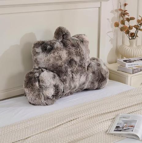 18in Velvet Bed Wedge Pillow - Adult Back Rest Support Cushion for Sitting Up in Bed/Couch, Leopard Brown Sleeping Pillow, Pillows