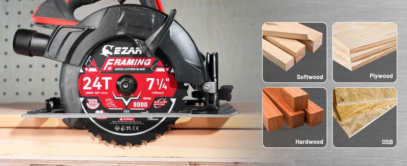 EZARC 7-1/4 Inch Circular Saw Blades 24T/40T/60T - FRAMING Wood Cutting Blade, Ultra-Thin 1.5mm Kerf, Non-Stick Coating, 2 Pack