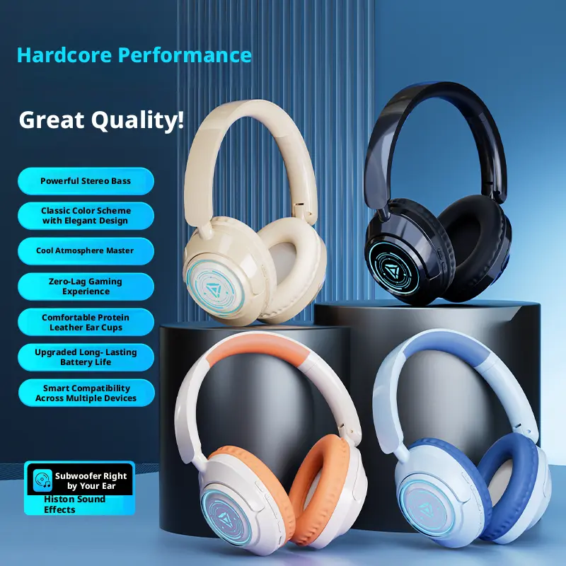 Wireless Headphones Over Ear, Bluetooth Headset with Powerful Bass, Clear Sound, LED Light Design for Gaming, Gym & Everyday Listening