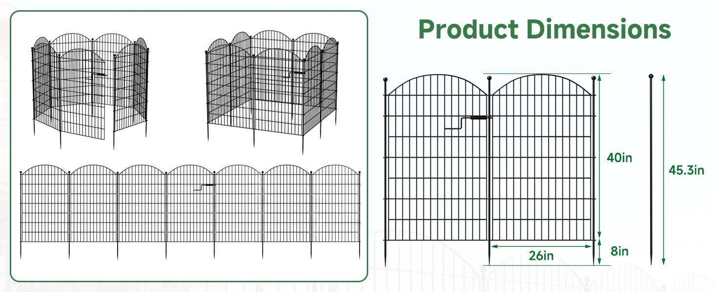 Lilypelle 7/13 Panels No Dig Fence with Gate, 40" H Garden Decorative Fence Animal Barrier for Dogs, Rustproof Metal Garden Edging Border for Outdoor, Yard, Patio