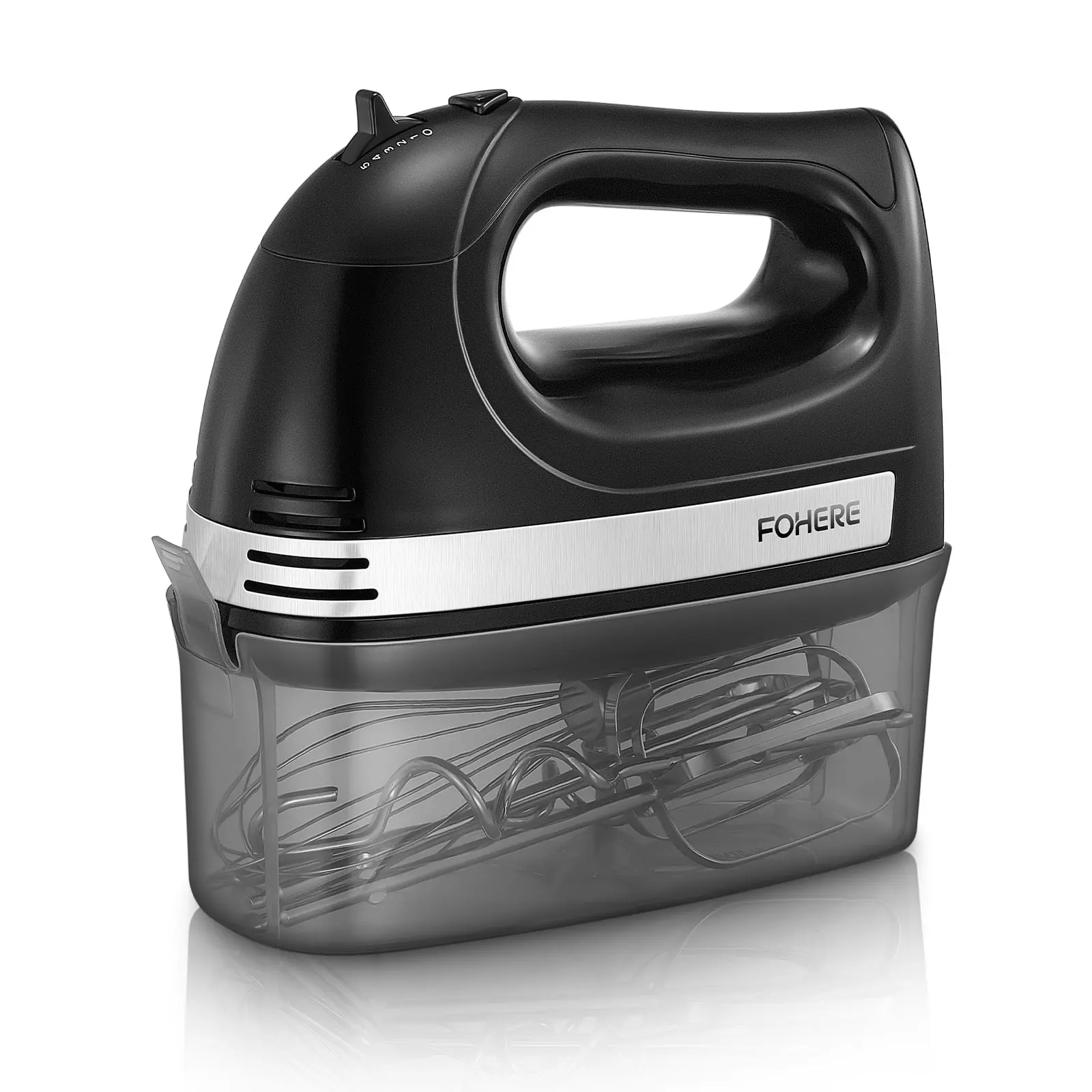 FOHERE Handheld Egg Beater - 5-Speed Electric Hand Mixer with Compact Grip, Turbo Function, 6 Stainless Steel Accessories, Dishwasher-Safe Storage Box, Kitchen Utensil for Baking Cakes, Elderly-Friendly Kitchen Supply, Children