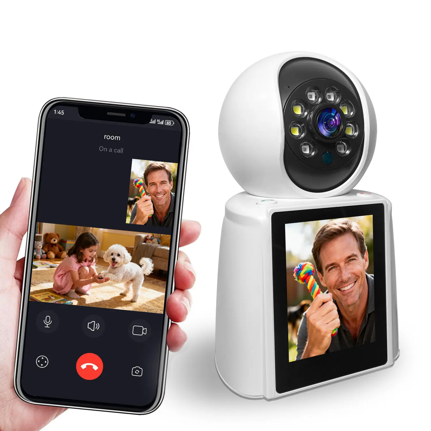 Indoor Security Camera with 2K HD Video Call, 360-Degree Surveillance, 2.4GHz Wi-Fi, Night Vision, ai motion, 1080P Resolution, 2-Way Audio, Micro SD Support, Tabletop Mount, Easy Installation for Nanny/Pet Monitoring