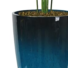 SUNNYGLADE 2Packs 21 inch Tall Planter, Indoor Outdoor Blue Glossy Round Planter for Porch, Large Flower Pot with Drainage Hole for Home Garden Front Door