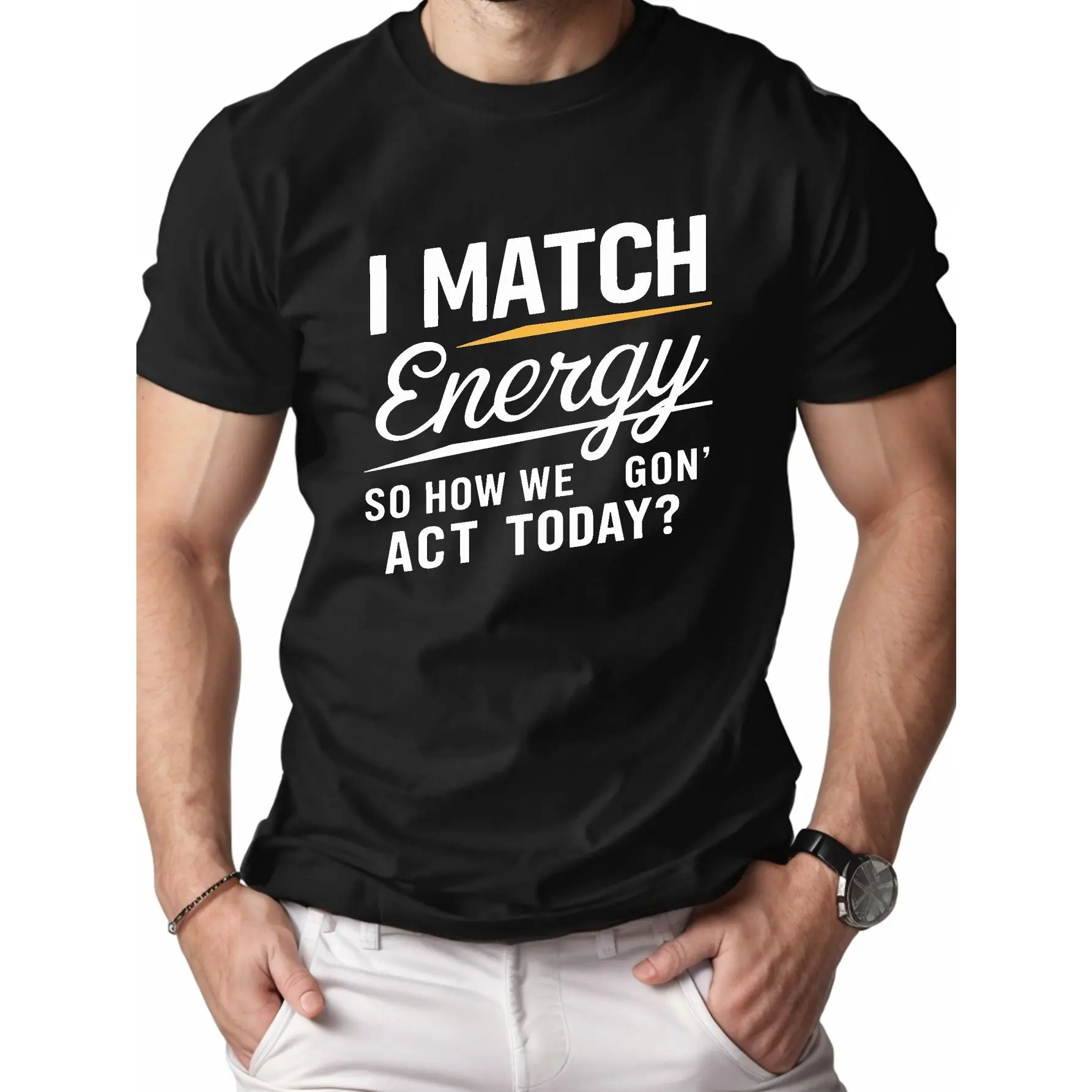 I MATCH Energy 100% Cotton Men's Comfort Edition T-Shirt, 1-Piece Casual Round Neck Streetwear Tee with Dark Humor Graphic, Crochet Sleeve Top for Gifting, Available in White & Cropped Styles Crew Neck Tshirt Crew Neck