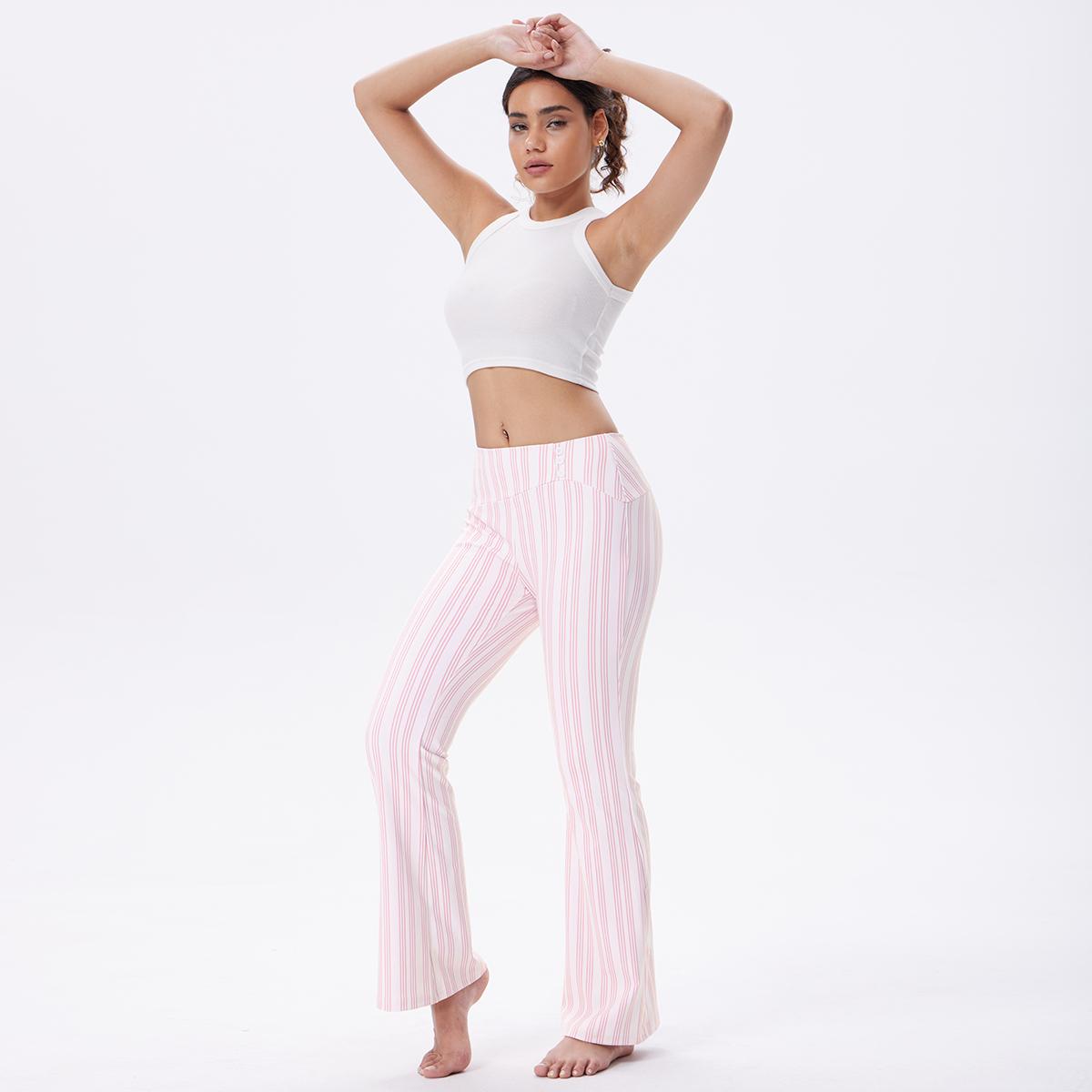 OQQ Women’s Striped Trousers High-Waist Striped Flare Pants – Casual Long Trousers Sport Workout Pants