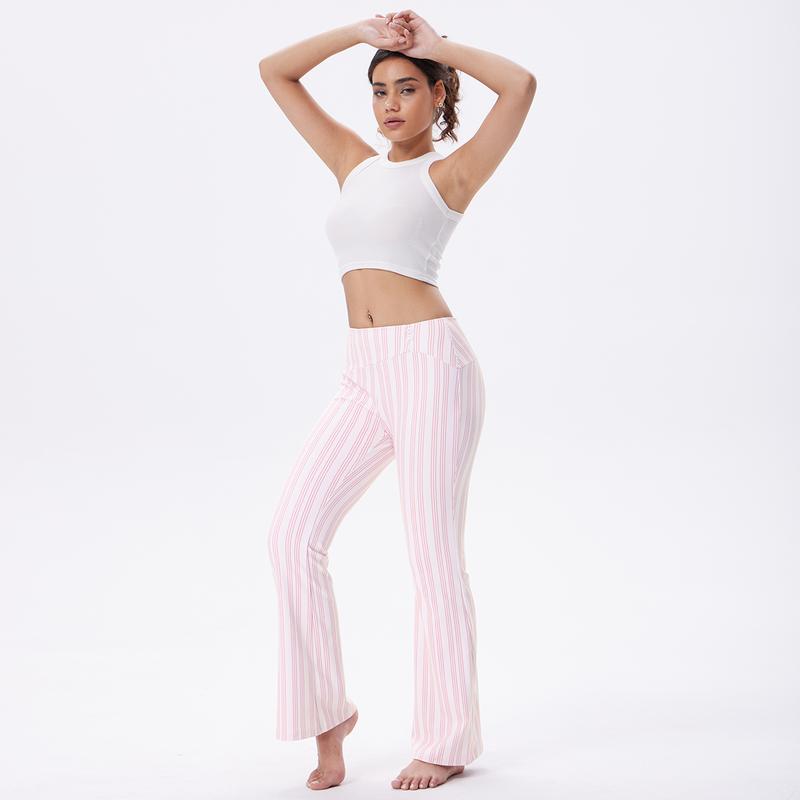 OQQ Women’s Striped Trousers High-Waist Striped Flare Pants – Casual Long Trousers Sport Workout Pants