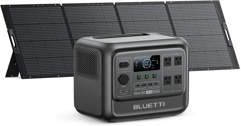 BLUETTI Elite 100 V2 Portable Power Station with 100W Solar Panel (ships separately), 1024Wh Solar Generator w/ 4 1800W AC Outlets, for Camping, Emergencies, Backup Power
