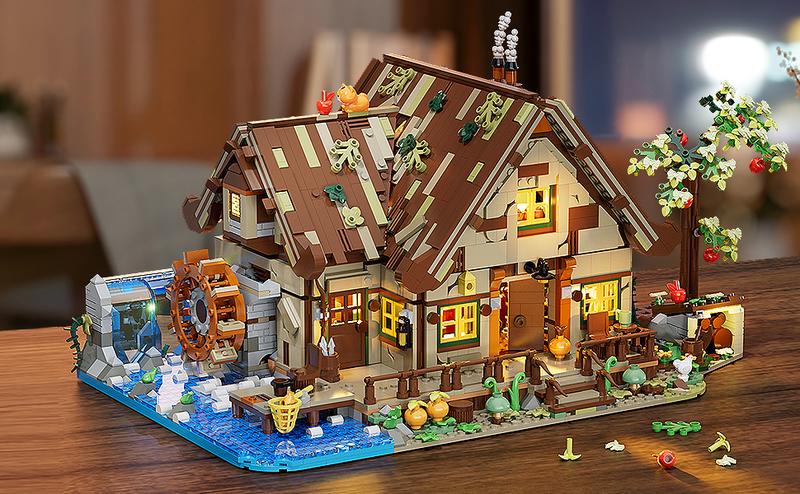 Wood Cabin Building Set with LED Light, 2570 PCS Wooden Forest House Mini Building Block Toy with Waterwheel Pond Animals, Big House Construction Model for Adults Teens Kids Boys Girls 10-12+
