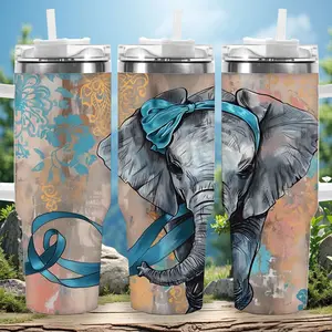1pc 40oz Whimsical Elephant Tumbler with Lid, Insulated Travel Mug, Gift for Women Men, Ideal for Halloween, Independence Day, Memorial Birthday Gift, Coffee Cup, weird stuff