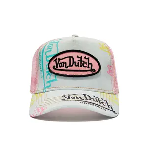 Von Dutch Light Denim Pink Logo Trucker Hat
