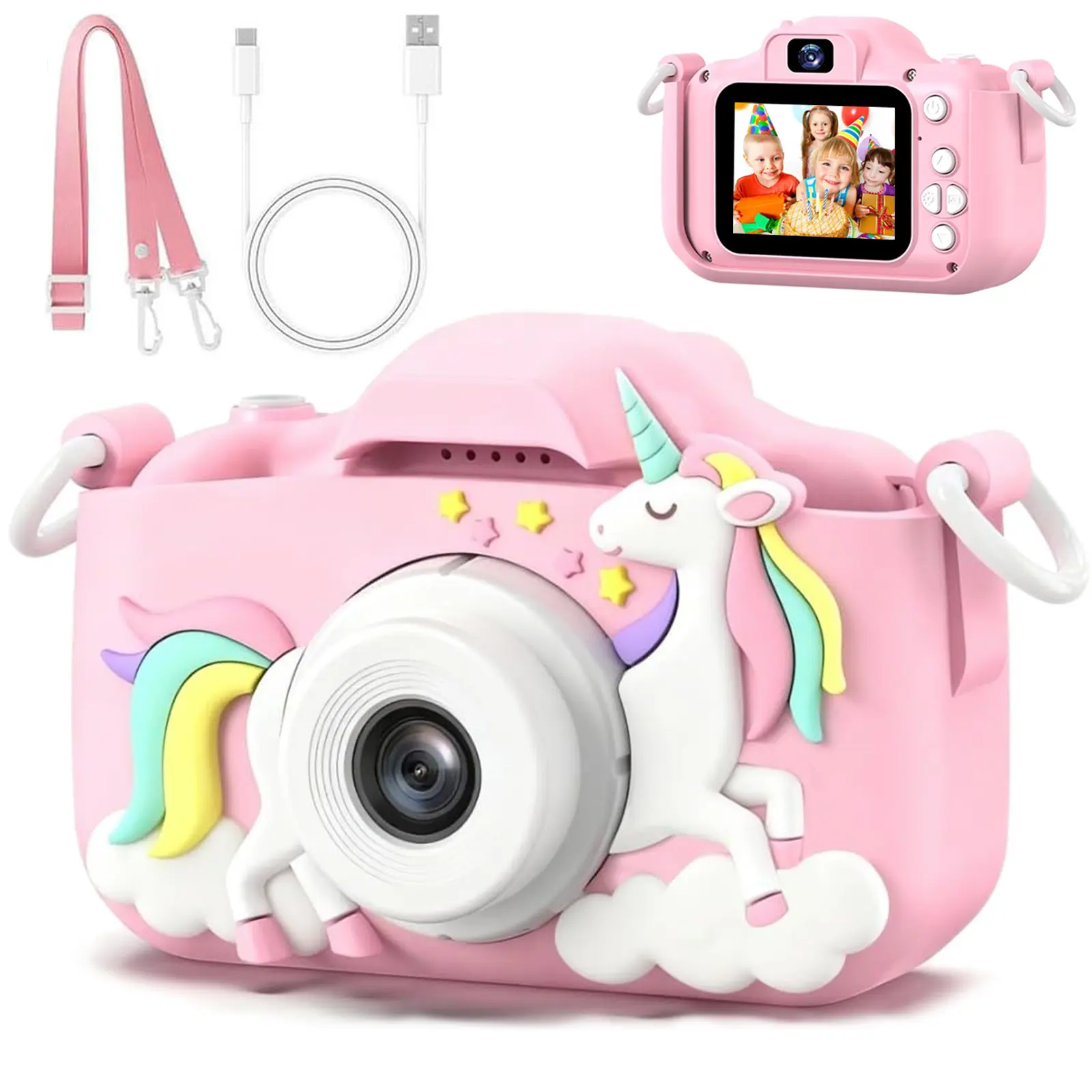 Kids Digital Camera - 1080P HD 48-Megapixel Dual-Lens Electronic Video Camera with Recording, 5 Games, Multiple Filters, Pink Electronic Gadgets for Girls, Toys & Hobbies Birthday Gift (Batteries Included), Digital Cameras