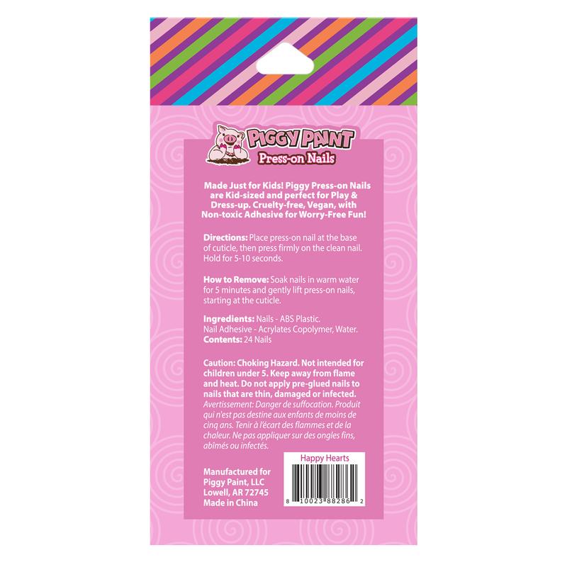 Piggy Paint Happy Hearts Piggy Press-on Nails for Kids 24 Cruelty-free Vegan Press-on Nails with Non-toxic Adhesive Perfect for Play & Dress-up