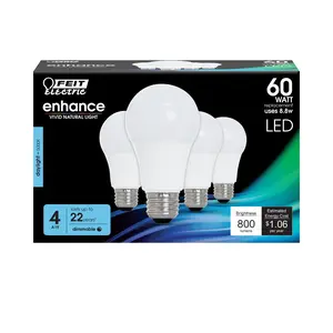 Feit Electric 60 Watt Replacement Daylight (5000K) A19 E26 Base Dimmable LED Light Bulb 4 Pack
