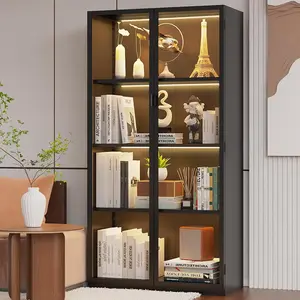 63" H Display Cabinet with Glass Doors,Tall Display Cabinet with LED Lights,Display Case for Collectibles,Glass Display Cabinets with 3 Adjustable Shelves for Living Room,Bedroom,Office