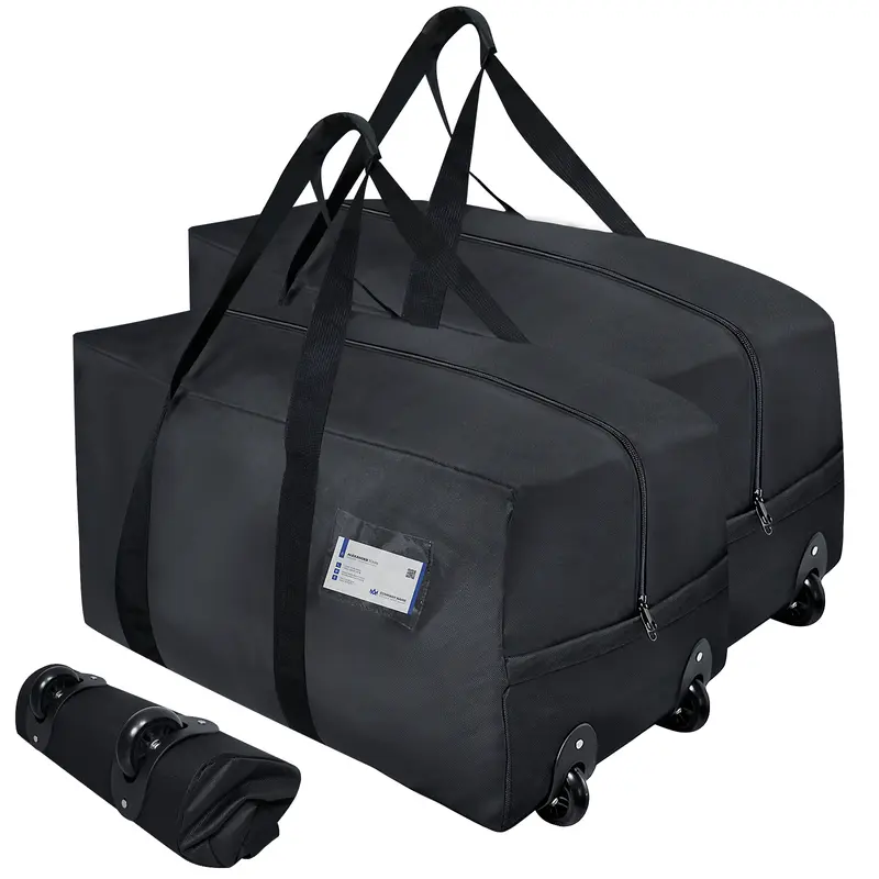 2PCS 92L Large Bag with Wheels , Travel Duffle Bag with Durable Ripstop Polyester Material, Moving Bags, Black