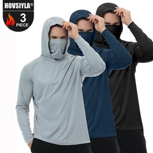 HOVSIYLA 3 PACKS Men's Athletic Hoodies Long Sleeve Fishing Shirts for Men Hooded   Set with Face Mask summerwins