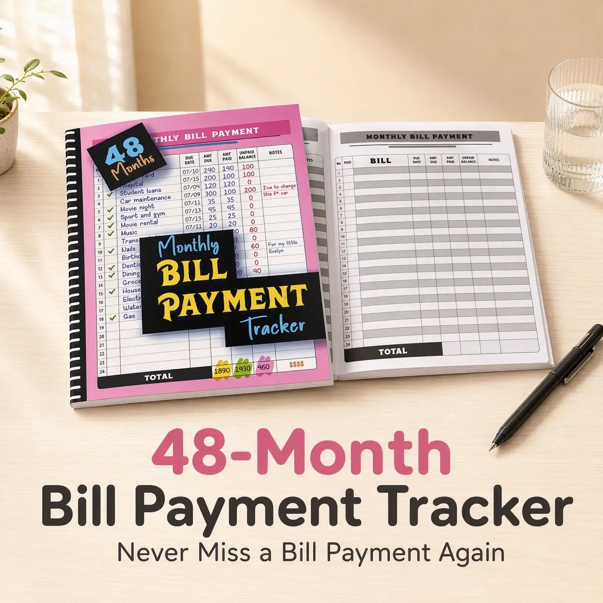 Family Budget Binder - Paperback Cover, Printed Pages, Bill Payment Tracker, 4-Yr 960 Expense Logs, 48-Month Tracking, Bank Account Management, Debt Repayment, Long-Term Financial Planning, Durable Bound Accounting Notebook for Total Financial Overview, T